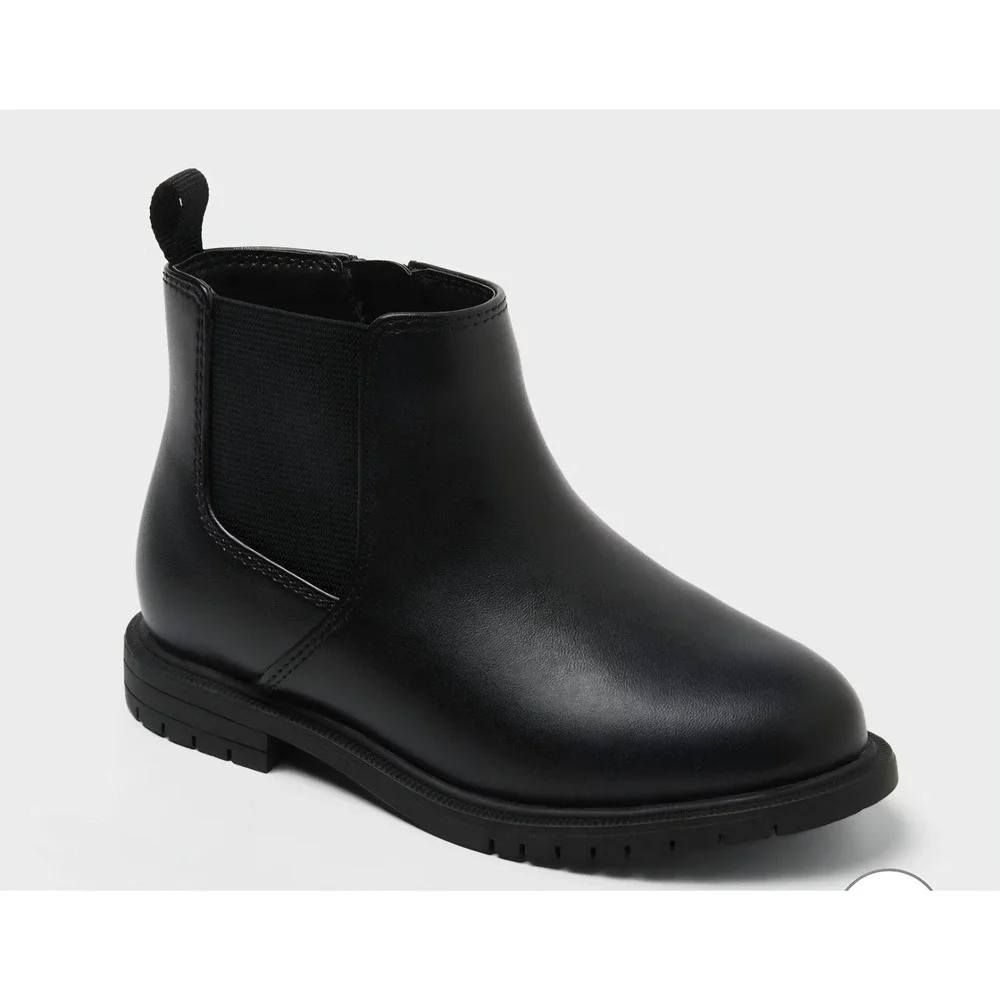 Cat & Jack Tanner Black Chelsea Ankle Boots Kids Size 10 Zip Up Faux Leather
